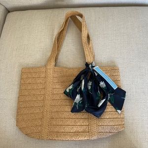 Draper James Blue and Tan Tote with Navy Scarf